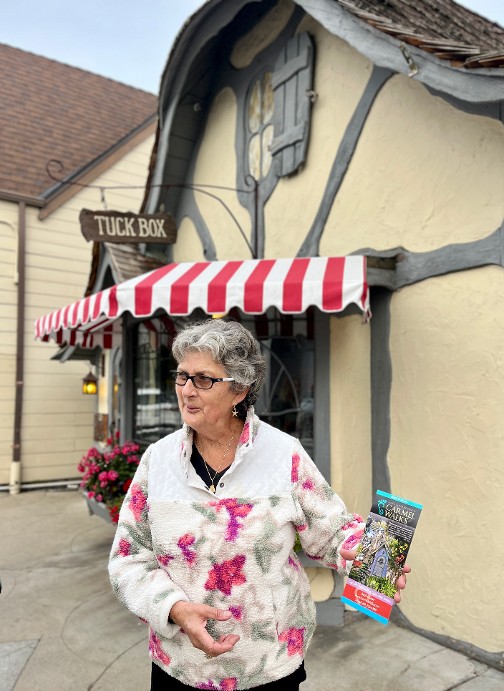 Gael Gallagher in front of Tuck Box Carmel CA